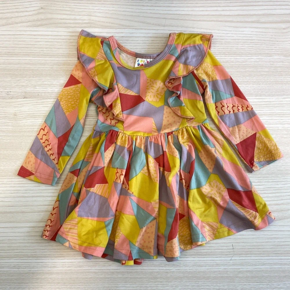 Dot Dot‎ Smile Geometric Ruffle Dress 6-12 Months Long Sleeve